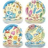 OBUSATT 100Pcs Summer Beach Party Plates Hawaiian 9 Inch Dinner Dessert Paper Plates Disposable Umbrella Flip Flops Tableware Cake for Summer Pool Tropical Birthday Party Decorations Supplies Favor