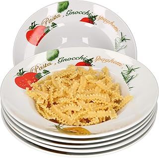 Van Well 6er Pastateller-Set Milano mit Aufdruck I Ø 27 cm I tiefer Porzellan-Teller I Gastro-Geschirr I Nudeln, Pasta I Gnocchi, Spaghetti, Fusilli, Makkaroni, Penne, Ravioli