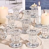 Lanttu Candlestick Holders Bulk, 12 Pcs Glass Candle Holders Set Clear, Crystal Taper Candle Holder for Wedding, Table Centerpiece, Home Decoration