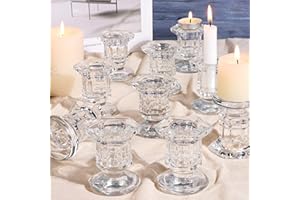 Lanttu Candlestick Holders Bulk, 12 Pcs Glass Candle Holders Set Clear, Crystal Taper Candle Holder for Wedding, Table Centerpiece, Home Decoration