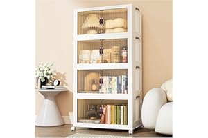 YFXCVSL Stackable Storage Bins, Collapsible Storage Bins, Storage Bins with Lids, Closet Organizers and Storage, Storage Cabinet with Doors, Collapsible Storage Bins with Wheels (4 Tiers 312Qt)