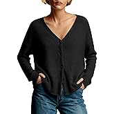 LTSCNRM Women's Reversible Knit Sweater Soft Fluffy V-Neck and Round Neck Design Versatile Casual Top for Daily Outfits