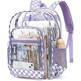 Dezcrab Clear Backpack for School Girls Boys, Heavy Duty Transparent Backpack Kids See-Through Clear Bookbag (Checkered Purple)