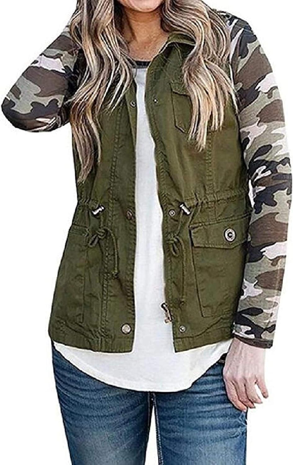 Women's Cargo Vests Drawstring Casual Zip Up Loose Vest Sleeveless