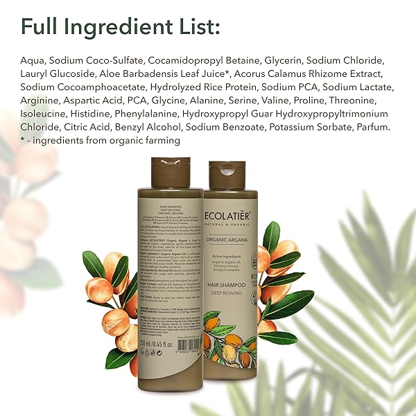 ECOLATIÈR ARGAN OIL SHAMPOO – 98.6% NATURAL, VEGAN, HYDRATING & STRENGTHENING, ALMOND OIL & HIBISCUS EXTRACT FOR REVITALIZED HAIR, GENTLE FOR ALL HAIR TYPES, 8.5 FL OZ / 250ML