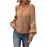 SOLY HUX Women's Cold Shoulder Sweater Cable Knit Long Sleeve Shirts Fall Pullover Tops