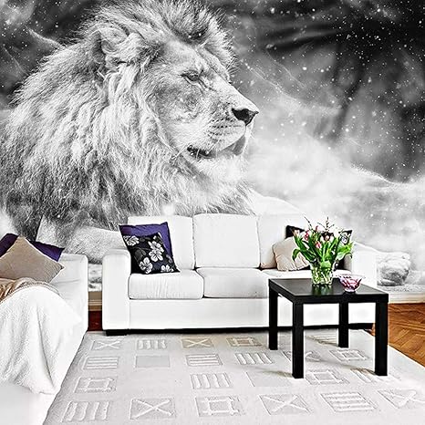 Amazon Hgfhgd 写真壁紙壁画白黒動物ライオンシルク布壁画3dリビングルームソファ寝室背景装飾紙 壁紙