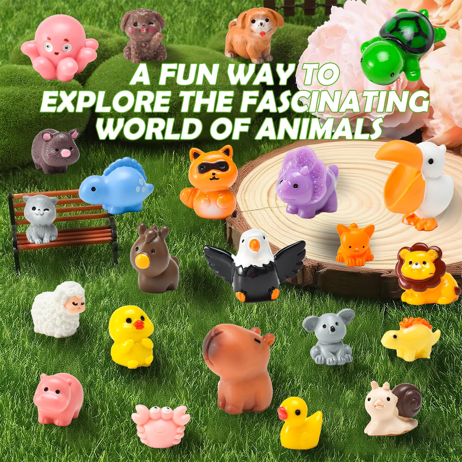50 Pcs Mini Resin Animal Tiny Resin Animals Figurines Bulk Miniature Little to Hide Small Animal Figures Bulk for Micro Fairy Party Favors Garden Landscape Accessories Dollhouse Crafts Decor