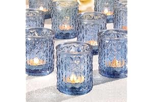 NITIME 12pcs Blue Votive Candle Holders-Glass Candle Holder for Centerpiece Table Decorations, Tea Light Candle Holders for Wedding Decor, Home Decor, Baby Shower and Party Decor