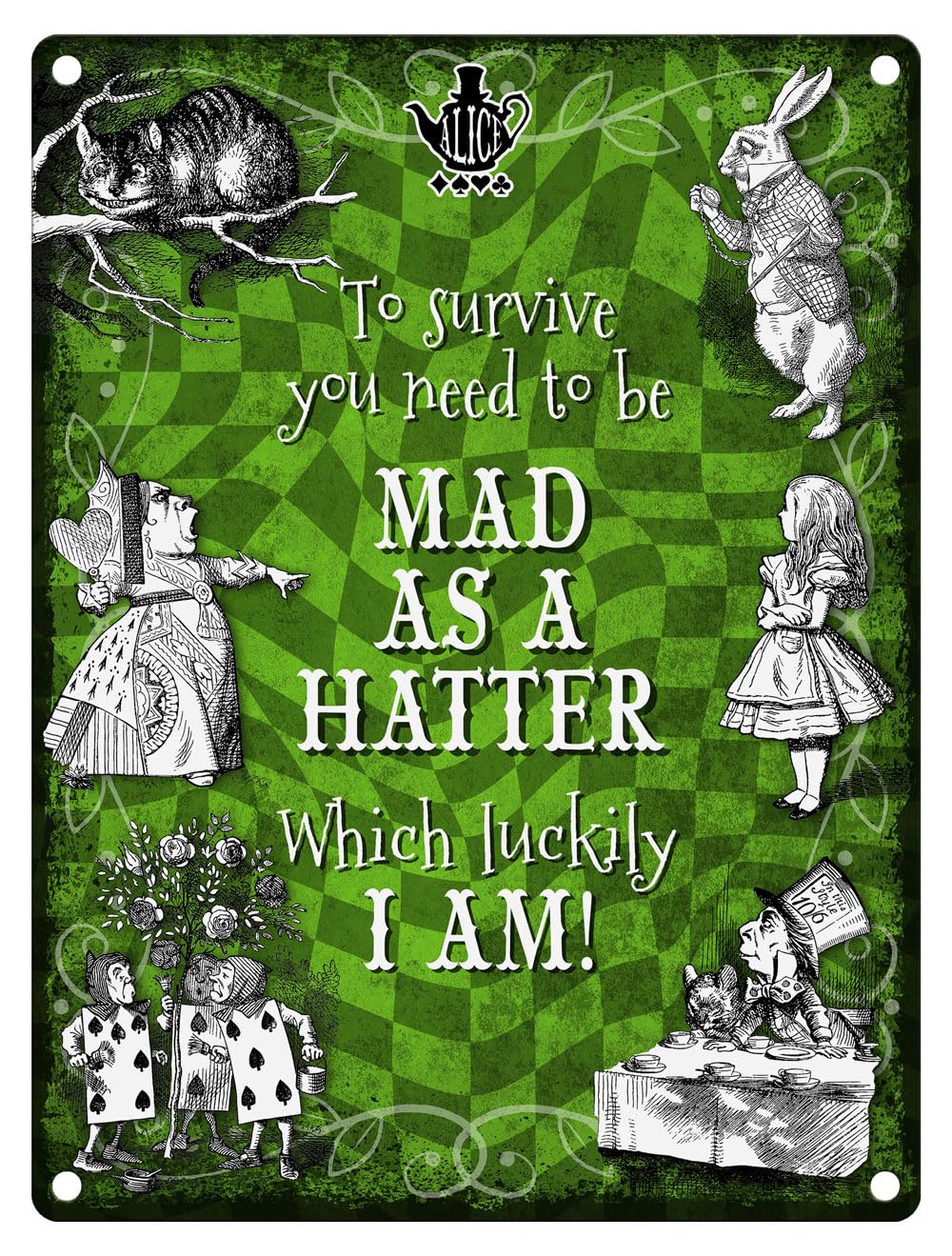 Small (15 x 20 cm) Metal Sign - Alice in Wonderland (colour) - Mad as a Hatter