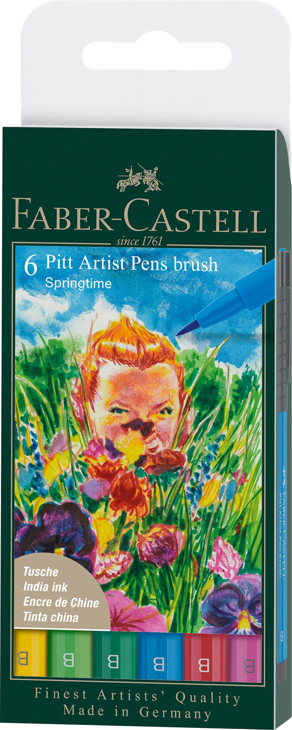 Faber-Castell Art & Graphic Pitt Artist Pen Brush India Ink Pen, Springtime, Wallet of 6, Art, Craft, Drawing, Sketching, Home, School, University, Colouring
