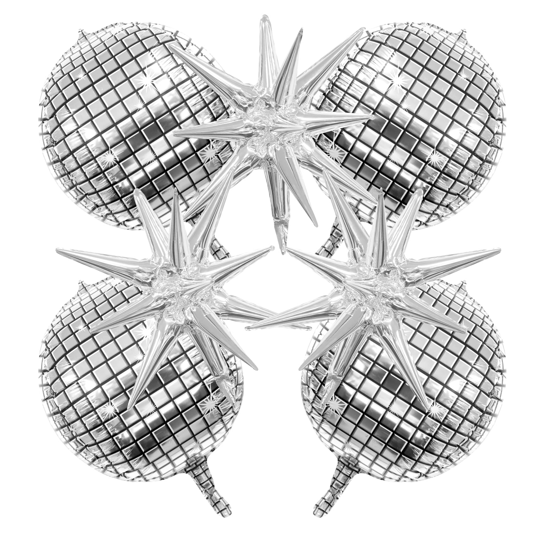 Photo 1 of 7PCS Silver 4D Foil Disco Balloons with Star Balloons for 70s Disco, Graduation, Birthday & Bridal Shower Decorations - 22 Inch