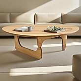 Modern Triangle Coffee Table: Unique Funky Soild Wood Coffee Tables for Living Room, Wooden Oval Mid-Century Modern Abstract Tea Tables for Patio Office Balcony Natural 43" L x 31" W x 16" H