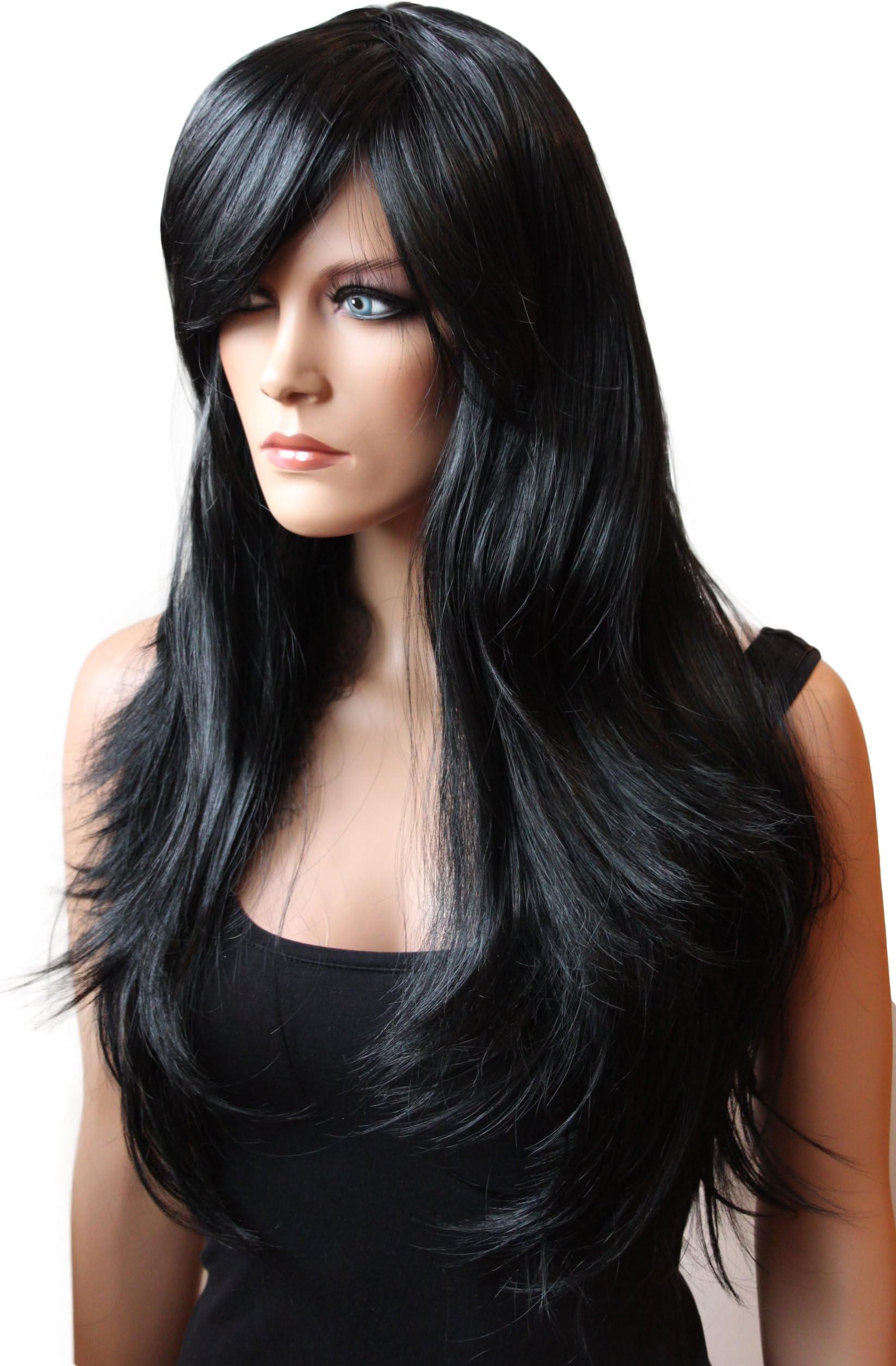 PRETTYSHOP Fashion Lady Wig Long Hair Straight End Curled Wavy Carnival Party Cosplay Colorful -Eye-Catcher Diverse Colors (jet black 1 PHK7)