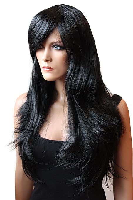 Fasching Karneval Perücke Wig Cosplay rosa pink rot schwarz blond weiß gelb orange weiß & co div.Farbe (schwarz PHK7