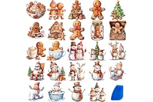 ZMRU 24 Sheets Vintage Christmas Rub On Transfers for Crafts, Rub On Transfers Christmas for Wood Slices，Furniture Decals, Glass, Leather, Canvas, Fabric Projects,3 * 3inch(Gingerbread and Snowmen)