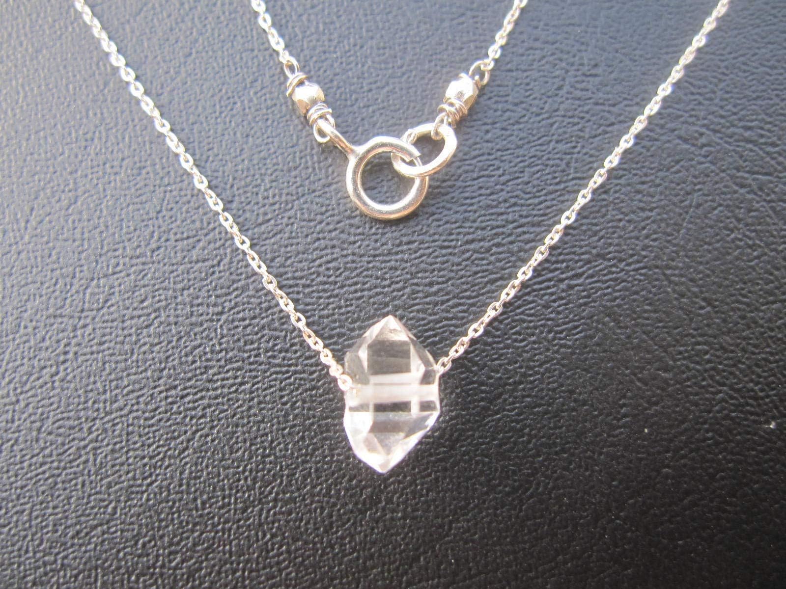 Herkimer Diamond Quartz Necklace 925 Sterling Silver Chain Size 16 inches for Women Jewelry Gift,NH1