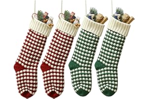 Guojanfon Christmas Stockings 4 Pack,18" Unique Burgundy and Green Knit Christmas Stockings Dots Style (Length 18",Pack 4)