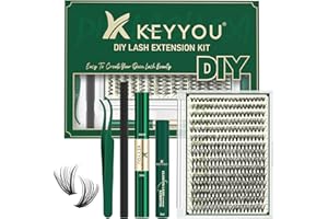 KEYYOU Lash Extension Kit, DIY Lash Clusters Eyelash Extension Kit 40D 0.07 D Curl 9-18mm Mix with Lash Glue, Remover & Applicator, Easy to Use for Beginners, 40D-D, 9-18mm Mix, 300 Pcs