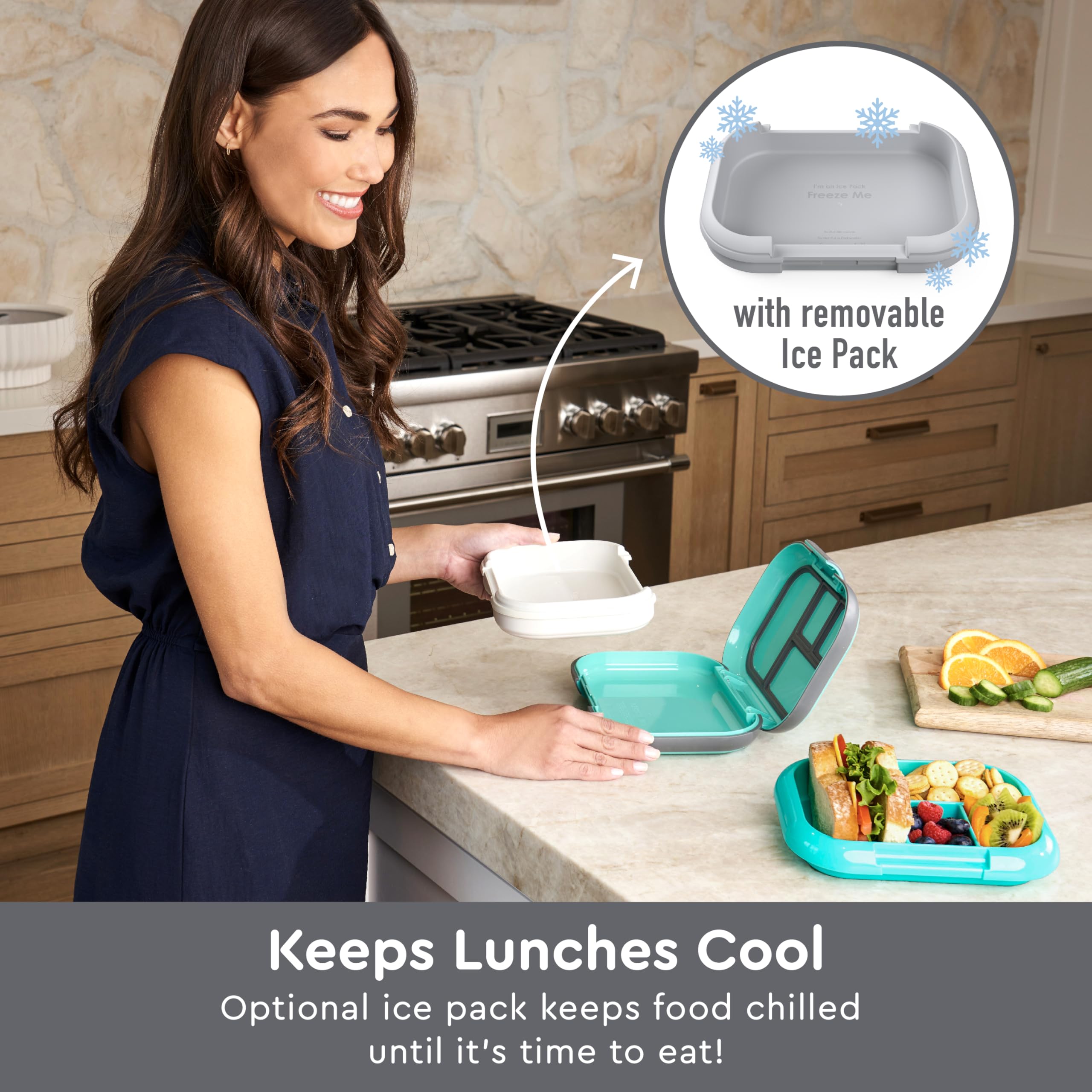 Bentgo Chill Kids Leak-Proof Lunch Box - 4-Compartment Bento Box with Built-In Ice Pack, 3.3 Cup Capacity, PFAS & BPA-Free, Microwave & Dishwasher Safe, Ideal Size for Ages 3 to 7 (Electric Aqua)