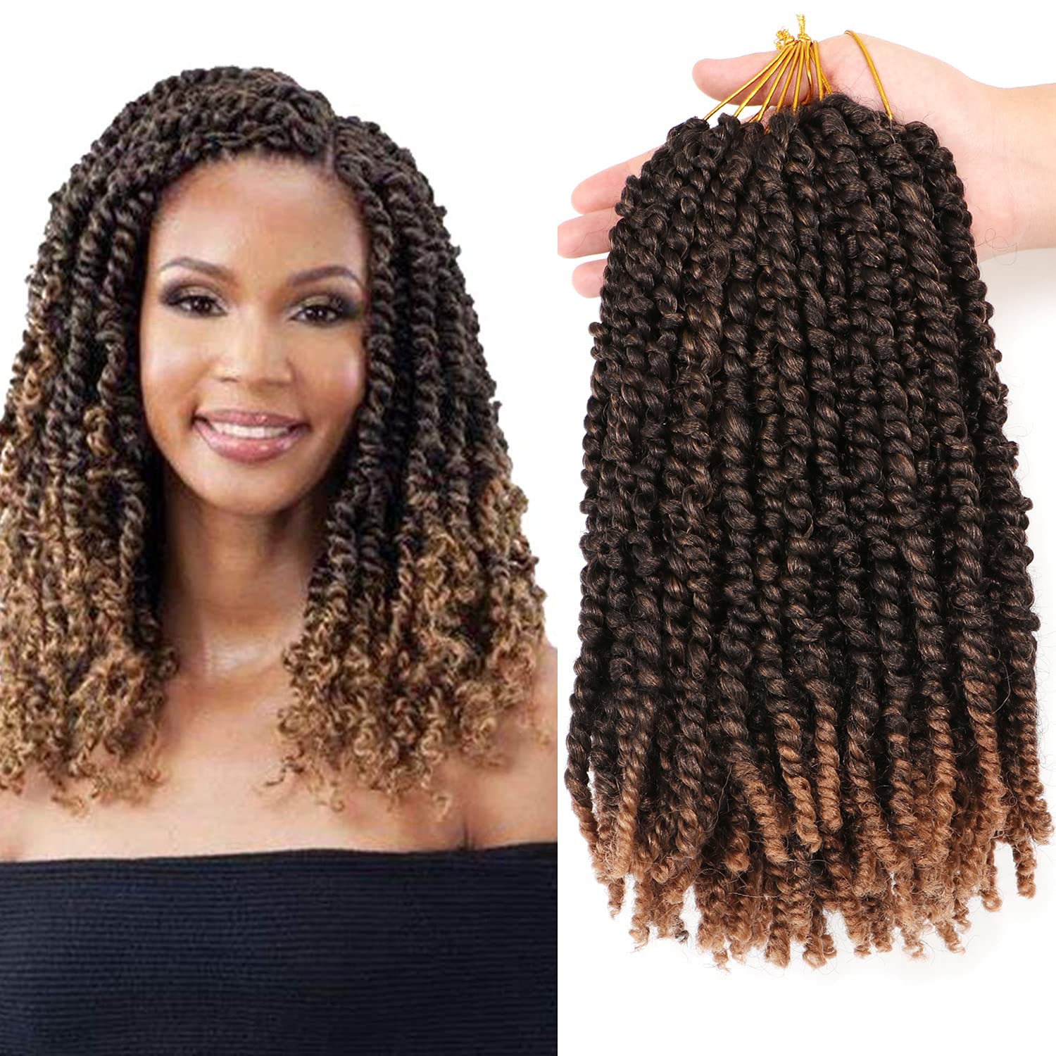 AuHeiAmeri 8Packs/Lot 12Inch Pretwisted Passion Twist Crochet Hair Prelooped Curly Extensions for Black Women Wate Wave Braids (12 Inch (Pack of 8), #1B/27)