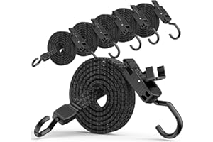 Rugtol Bungee Cords with Hooks, 48 Inch Adjustable Flat Bungee Straps with Quick Release Buckle, Rubber Black Heavy Duty Elas