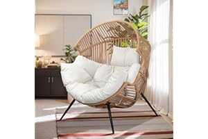 Vongrasig Outdoor Wicker Egg Chair PE Rattan Chair with Cushion, Oversized Patio Lounge Chair for Outdoor, Indoor, Balcony, Backyard, Garden, Beige