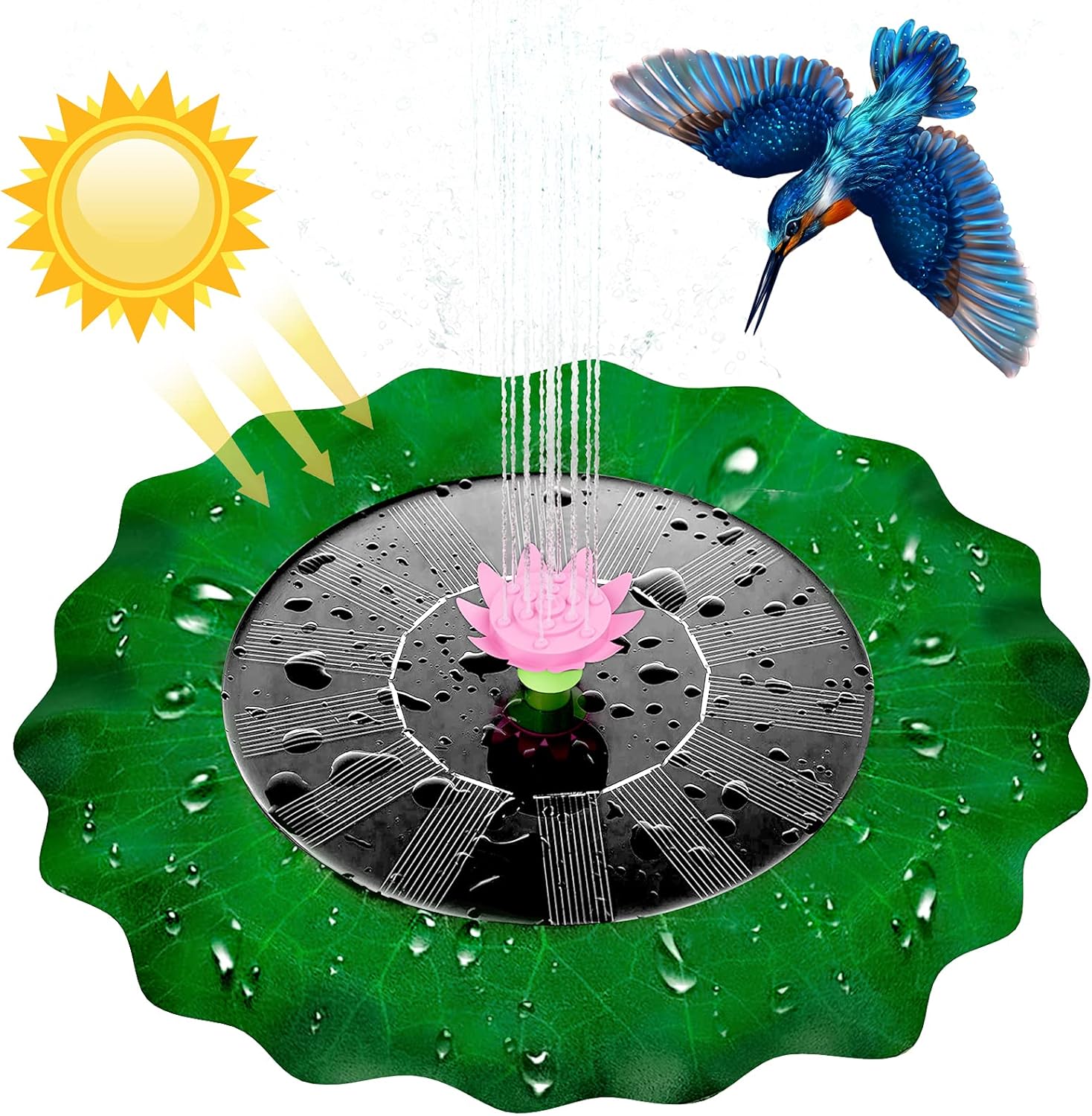 Solar Water Pond Fountain - Lotus Leaf Solar Fountain Pump, Floating Solar Powered, Floating Fountain Pump Kit for Bird Bath, Bird Bath, Aquarium, Pond Garden Decor, Fish Tank