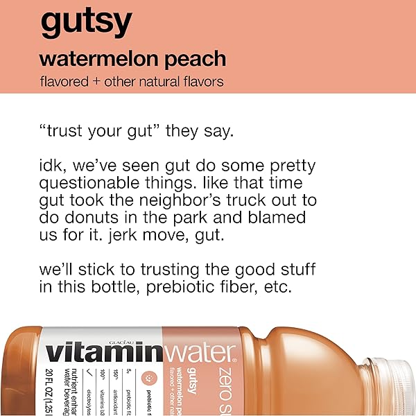 VITAMINWATER ZERO SUGAR GUTSY WATERMELON PEACH, 20 FL OZ