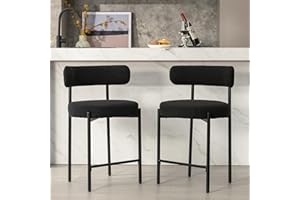 Locus Bono 24'' Boucle Counter Stools Set of 2, Black Bar Stools with Backs, Counter Height Bar Stools for Kitchen Island/Kitchen Counter, Upholstered Counter Chairs