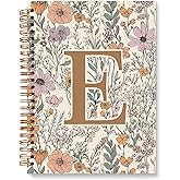 JXREQ Vintage Boho Floral Personalized Notebook, Initial Letter E Notebook Journal, Monogram Notebook, Monogrammed Gifts for Women, Boho Office Supplies, Flower Spiral Notebook 5.5x8.3