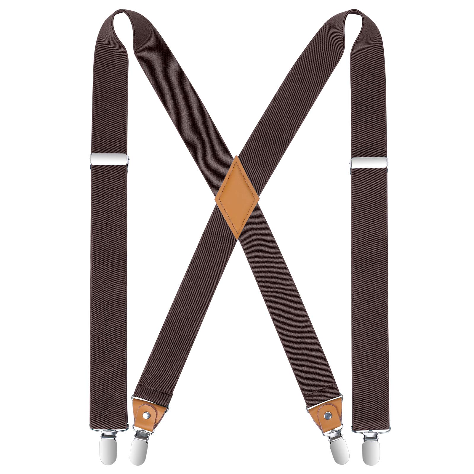 HISDERN Men's Braces with Very Strong 4 Clips Heavy Duty Suspenders X Style Brown Adjustable Suspender