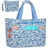 BKNOOU Extra Large Beach Bags Waterproof Sandproof XL Beach Tote Bag for Women Zipper Foldable Swim Pool Bag with Wet Pocket