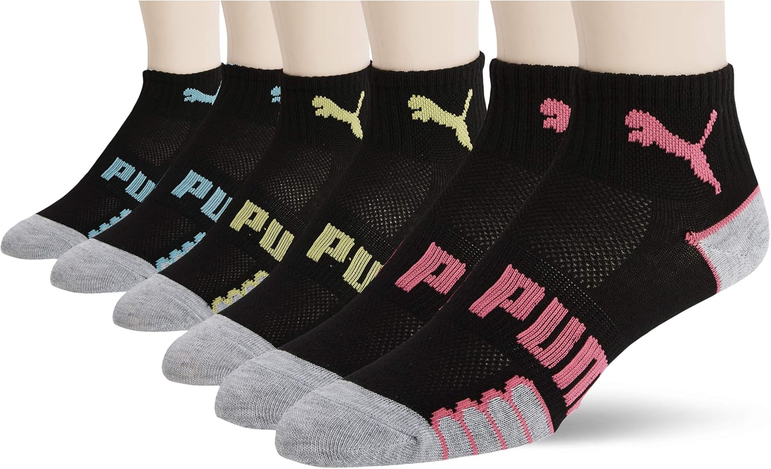 PUMA womens 6 Pack Quarter Crew Socks black Medium Amazon.co.uk