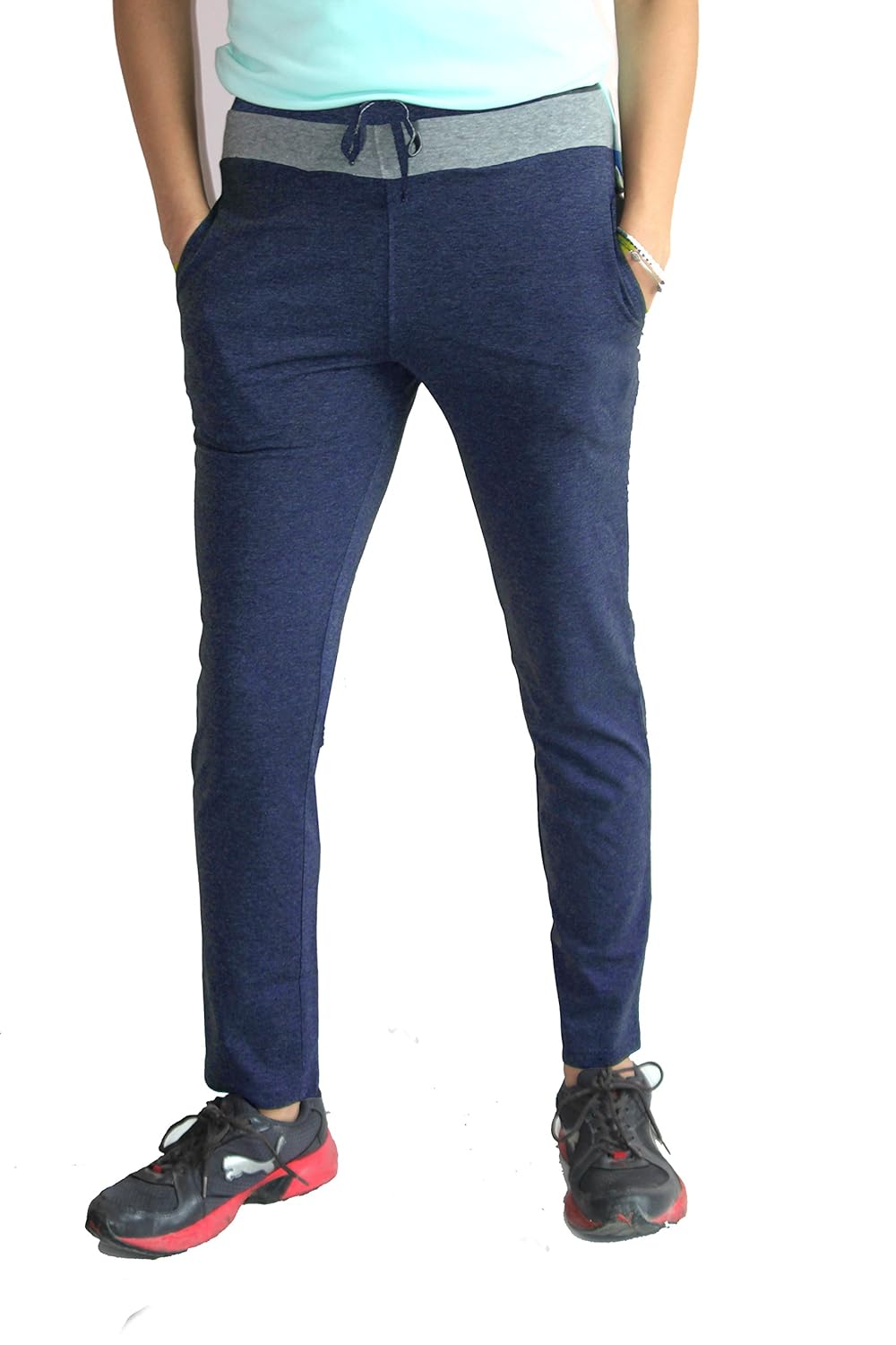 design plus women's track pant cotton stretch lycra comfortable gym wear/night wear/sports wear joggers (navy blue)