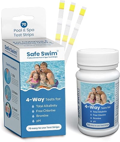Safe Swim 4-Way Test Strips for Pool, Spa & Hot Tub - 70 Strips Made in USA