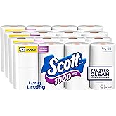 Scott 1000 Trusted Clean Toilet Paper, 32 Rolls, Septic-Safe, 1-Ply Toilet Tissue