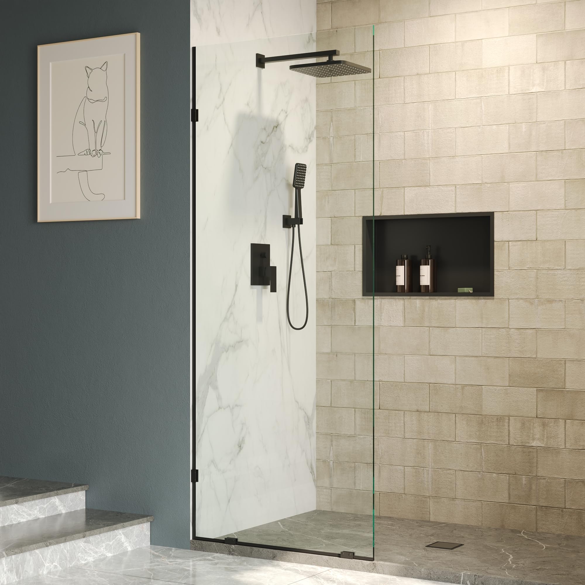 Photo 1 of ***reference image**DeerValley 32"×78" Fixed Glass Shower Panel, 10mm Thick Shower Glass Panel, Frameless Tempered Glass Door, Bathroom Shower Screen with Hardware color bright chrome**