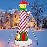 Lulu Home 10FT Christmas Inflatable Decoration, Giant Lighted Lighthouse Blowups with Santa and Reindeer, Air-Blown Ornaments with Storage Bags for Xmas Winter Yard Lawn Garden Outdoor Decor