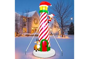 Lulu Home 10FT Christmas Inflatable Decoration, Giant Lighted Lighthouse Blowups with Santa and Reindeer, Air-Blown Ornaments with Storage Bags for Xmas Winter Yard Lawn Garden Outdoor Decor