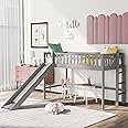 Bellemave Twin Size Loft Bed with Ladder & Slide, Toddler Loftbeds with Safety Rails,Wood Twin Low Loft Bed with Storage Space for Kids Toddler (Gray)