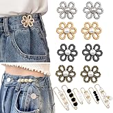 22 Pieces Pant Waist Tightener, 14 Set 10 Style Removable Flower Jean Button Pins, Instant Jean Buttons for Loose Jeans, No Sewing Required Pants Clips for Waist, Adjustable Waist Buckle Extender Set