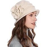 ZLYC Women Wool Cloche Bucket Hat 1920s Vintage Dress Winter Hats with Flower Accent