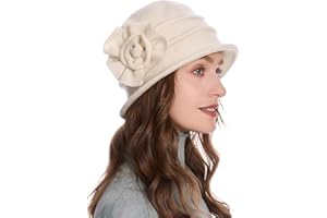 ZLYC Women Wool Cloche Bucket Hat 1920s Vintage Dress Winter Hats with Flower Accent