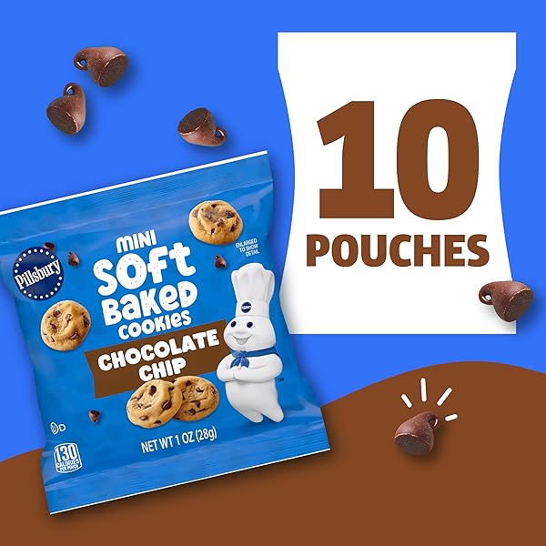 PILLSBURY MINI SOFT BAKED COOKIES, CHOCOLATE CHIP, SNACK BAGS, 10 CT, 10 OZ