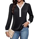 Blooming Jelly Women Business Casual Tops Silk Dressy Blouses Color Block Long Sleeve Shirt Fall Work Outfit 2025