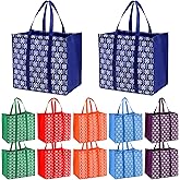 Frcctre 12 Pack Reusable Grocery Bags, Large Foldable Shopping Tote Bags with Long Handles Heavy Duty Reusable Bags for Shopping Groceries Clothes - 6 Assorted Colors