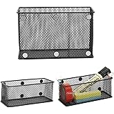 Neudeco Locker Shelf Organizer, Magnetic Pencil Holder, Metal Storage Basket for Whiteboard, Refrigerator, Ideal Cabinet for School, Black (Pack 3M)