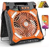 KITWLEMEN Upgraded Solar Camping Fan with Lantern - Rechargeable Battery Operated Fan, 36H Run Time Max, 4 Speeds, 8H Timer, 90° Adjustable Portable Desk Fan for Hurricane, Power Outage, Outdoor Use