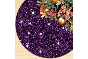 ROMANKAS Purple Christmas Tree Skirt 46 Inches Shiny Sequin Tree Skirt Velvet Xmas Tree Cover Skirt Sparkling Halloween Tree Skirts Glittery Tree Skirt Collar for Christmas Season Holiday Decorations